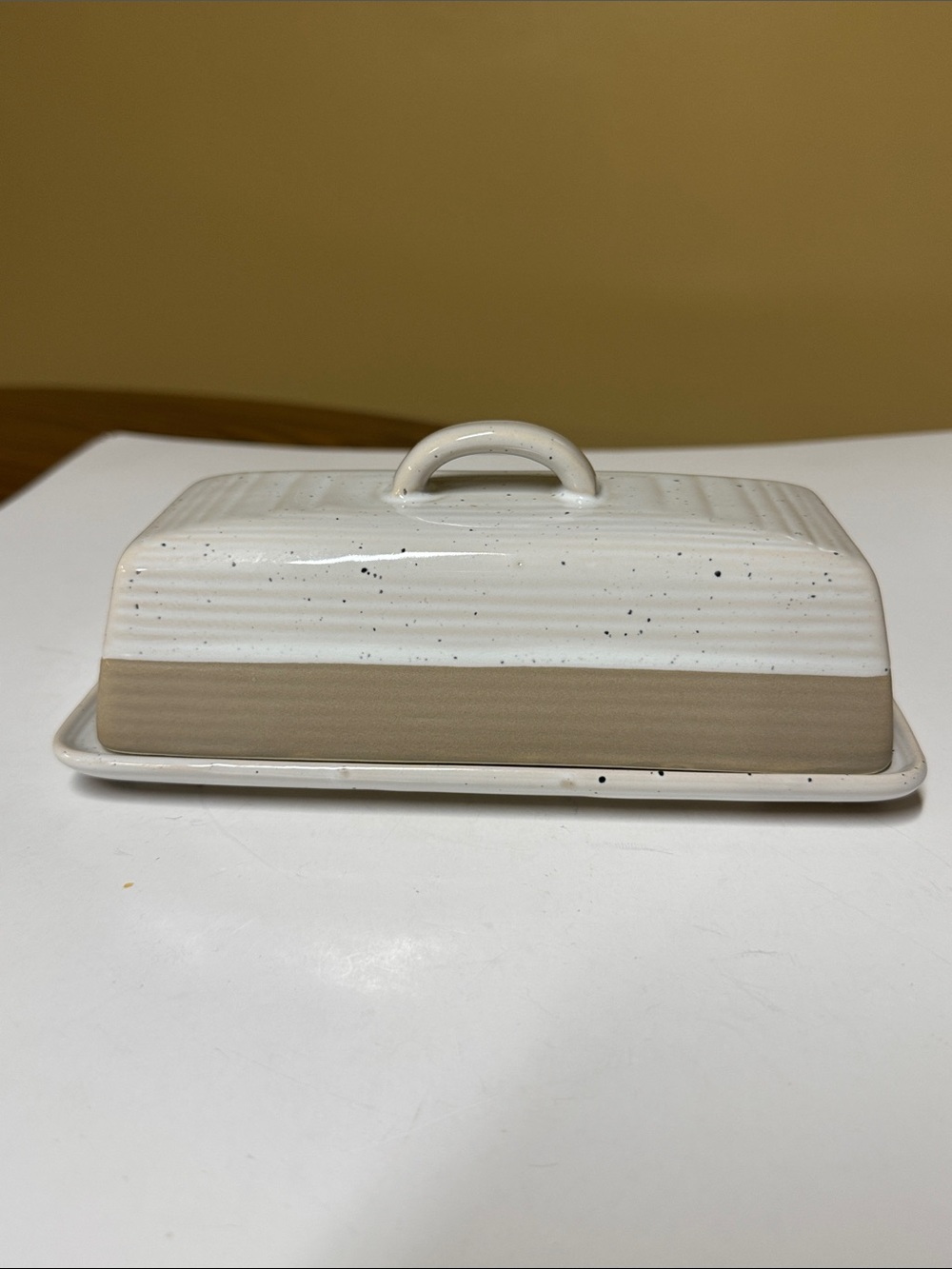 Better Homes And Gardens Abott Cream And Tan Stoneware Butter Dish With Lid
